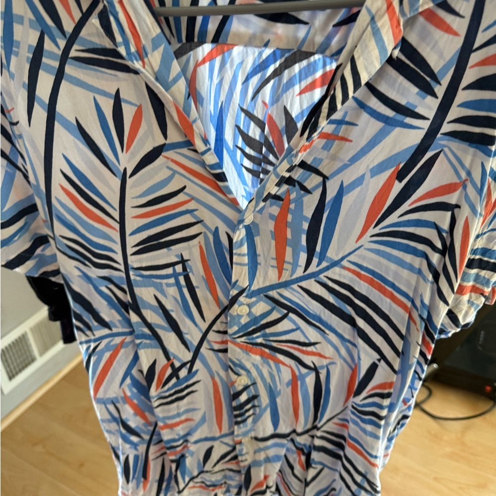Tropical Leaf Print Button-Up Dress